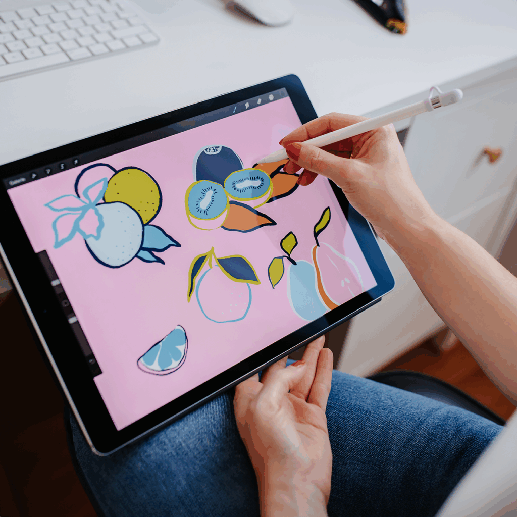 girl drawing a digital pattern, textile design on iPad Pro