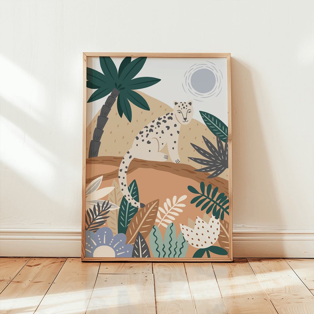 wall picture for nursery room with illustrated leopard